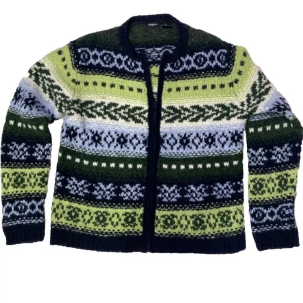 Vintage Fair Isle Zip Cardigan 90s Retro Tangents Wool Blend Sweater Women's S